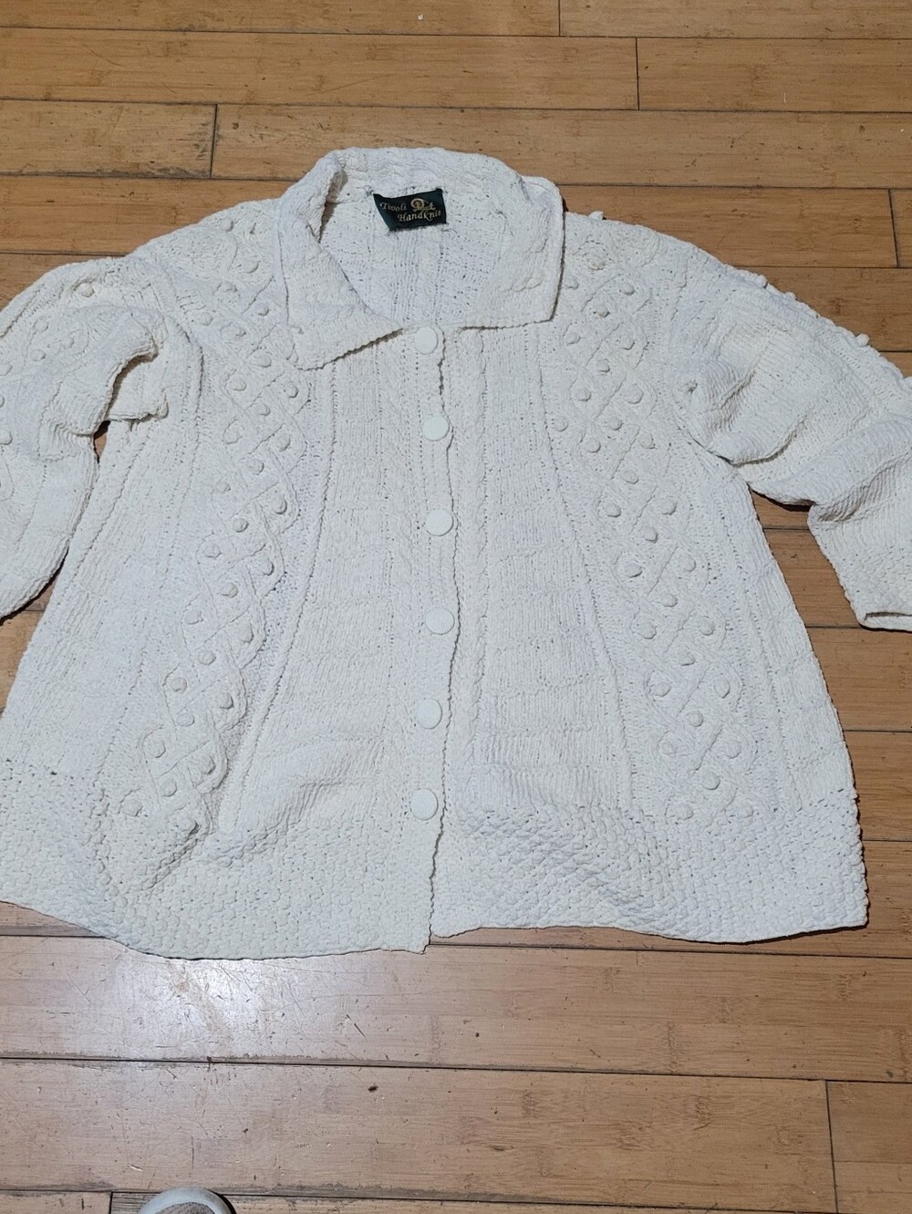 Vtg Tivoli Handknit Cable & Popcorn Knit Swing Style Button Down Cardigan 2XL
